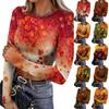 Women's Slim Fit Long Sleeve Neck T-Shirt with Leaf Print and Thumb Holes for Casual Everyday Wear