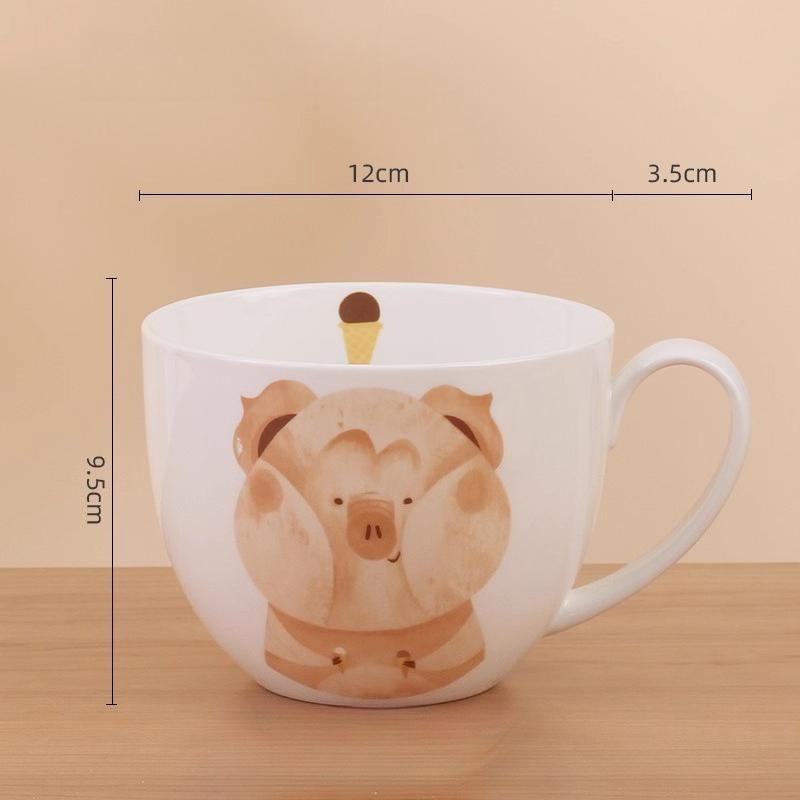 600ml Velkokapacitní keramický hrnek slon s víčkem a lžičkou – Roztomilý zvířecí design Snídaňová miska, Miska na ovesnou kaši, Šálek na kávu