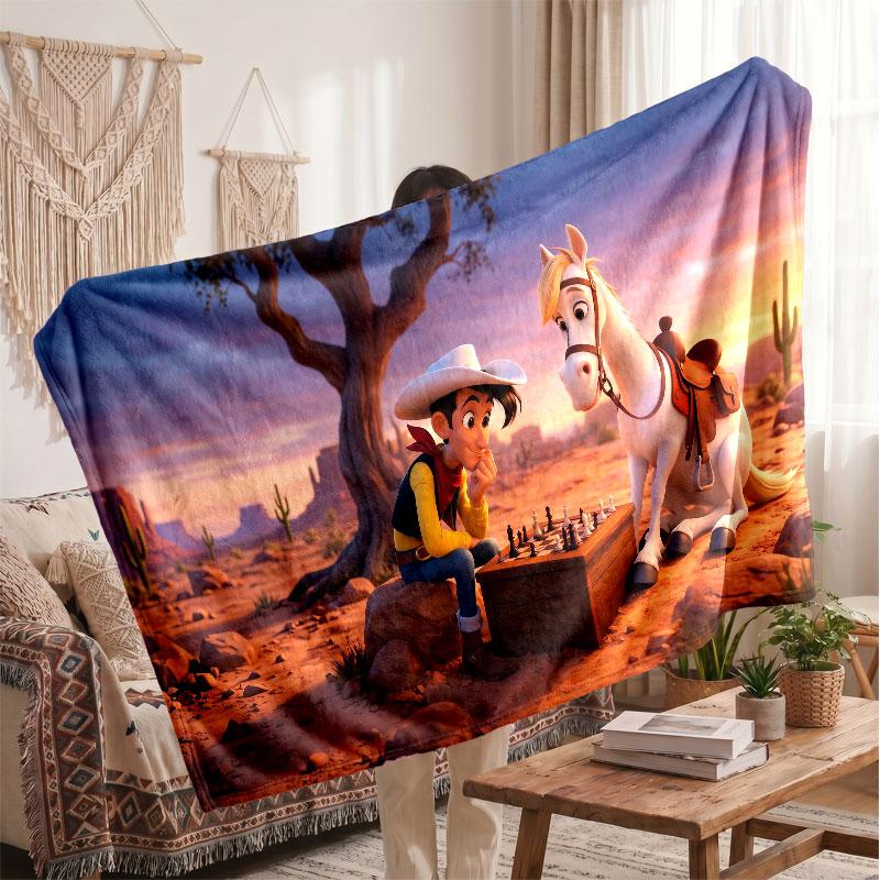 Warm Flannel BlanketLucky Luke Soft Cozy Throw Blanket for Bedroom Couch