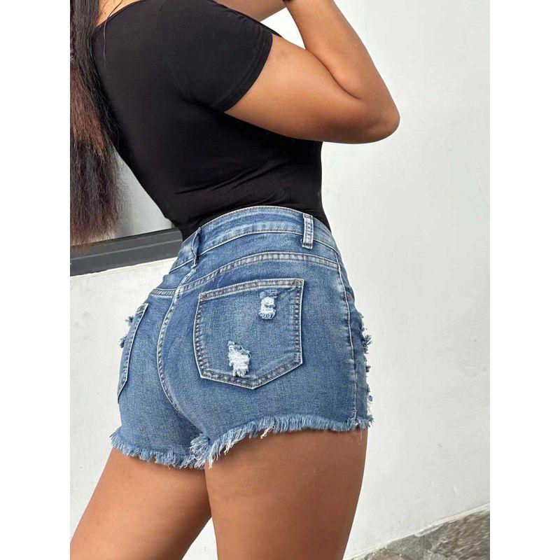 

Модный Ветер Сексуальный Сексуальный С высокой талией Стройнящий Рваный Деним Суперкороткие Шорты Женские Летние Новинка Легче всего сочетать Горячие Шорты Blue M