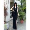 Summer fashion style design sense V-neck sleeveless thin waist strap slim split fork straight dress women