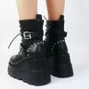 Fashion New Women's Pu Leather Ankle Boots Women Autumn Winter Round Toe Lace Up Shoes Woman Motorcycle Platform Botas Gothic Shoes