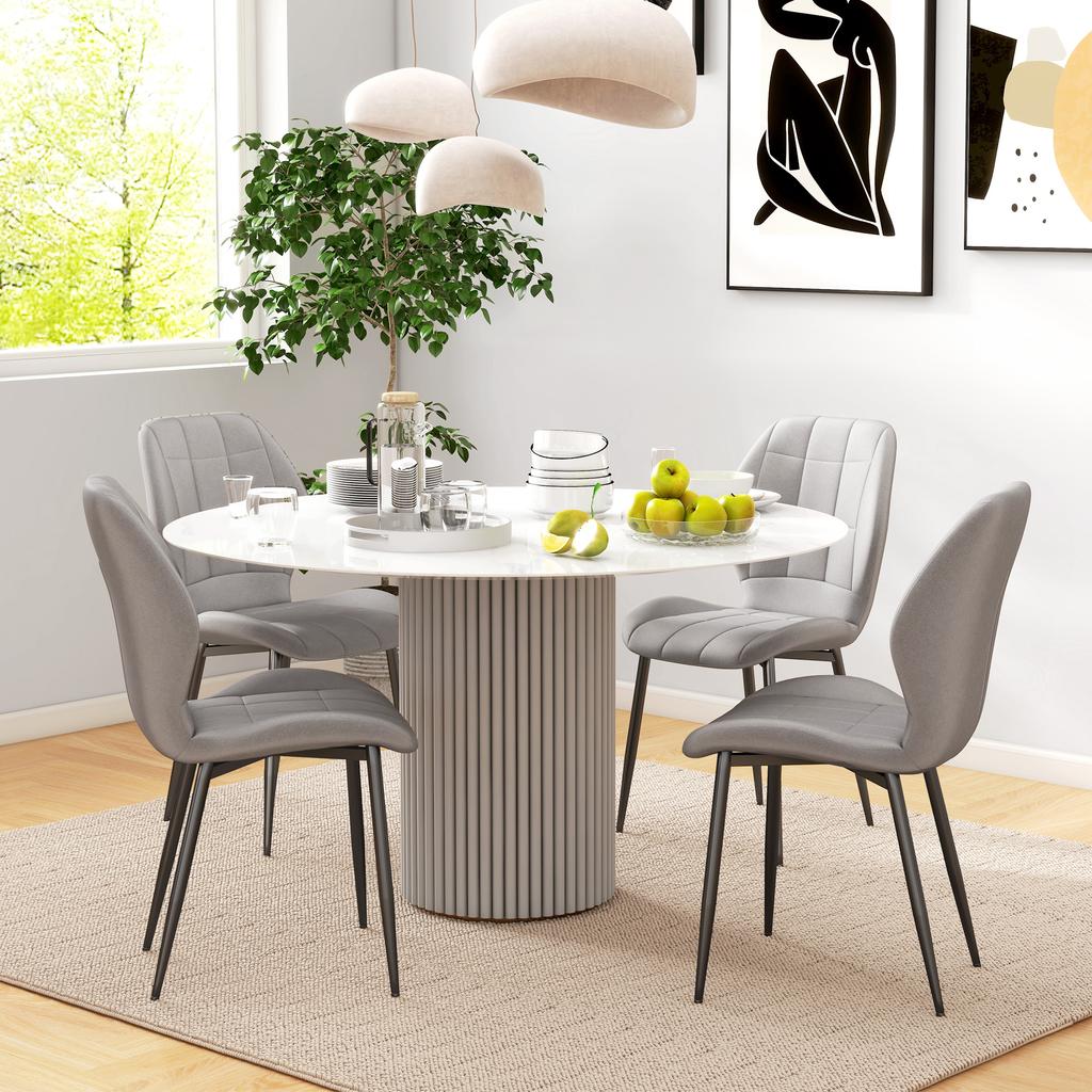 Set of 4 Modern Dining Chairs for Kitchen and Living Room with Flannel Upholstery, Grey