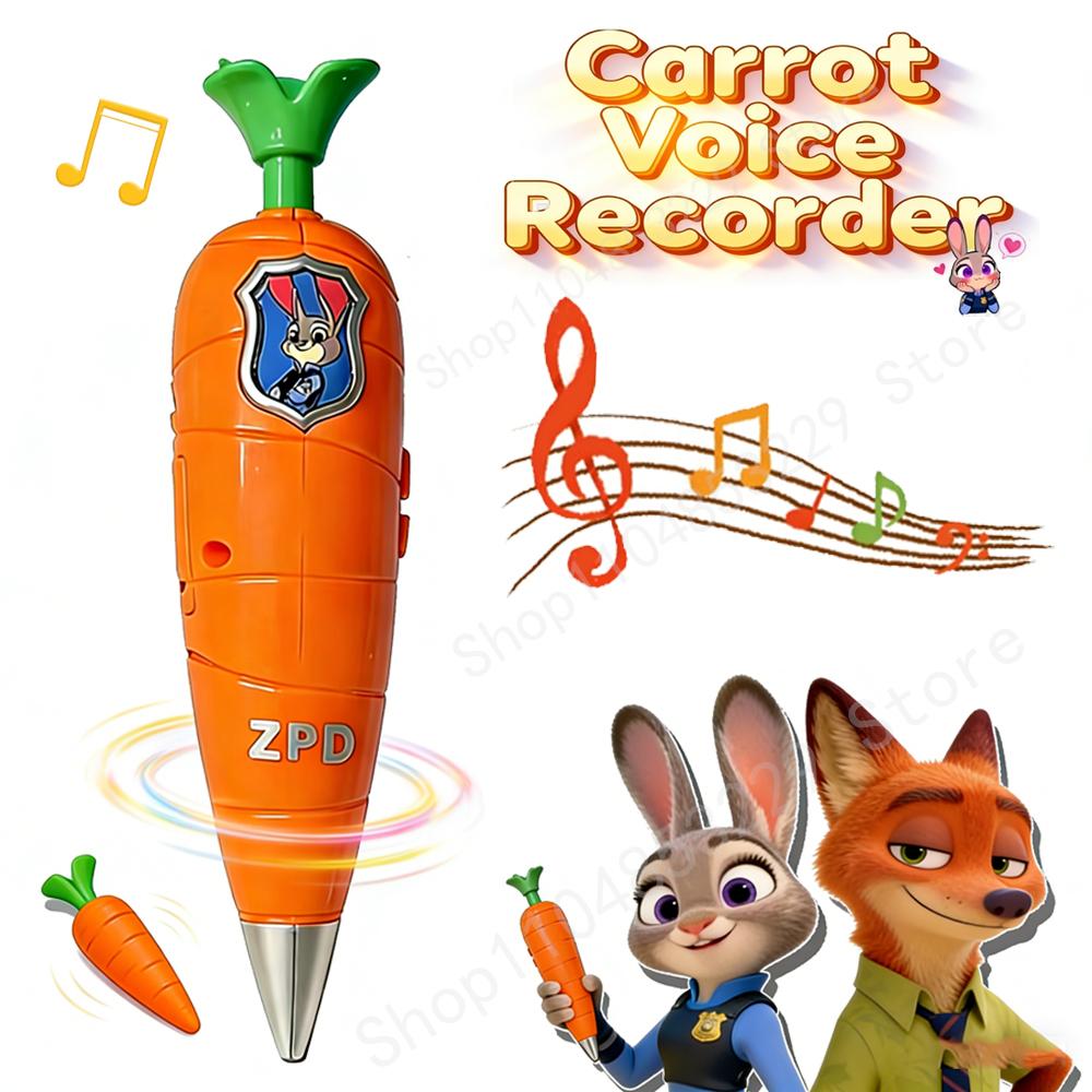 Multi-Func Hot Zootopia 2 Carrot Recorder Pen, Judy & Nick Cosplay Props, Kids Stationery | 60S Mini Recording | 2-In-1 Gel Pen