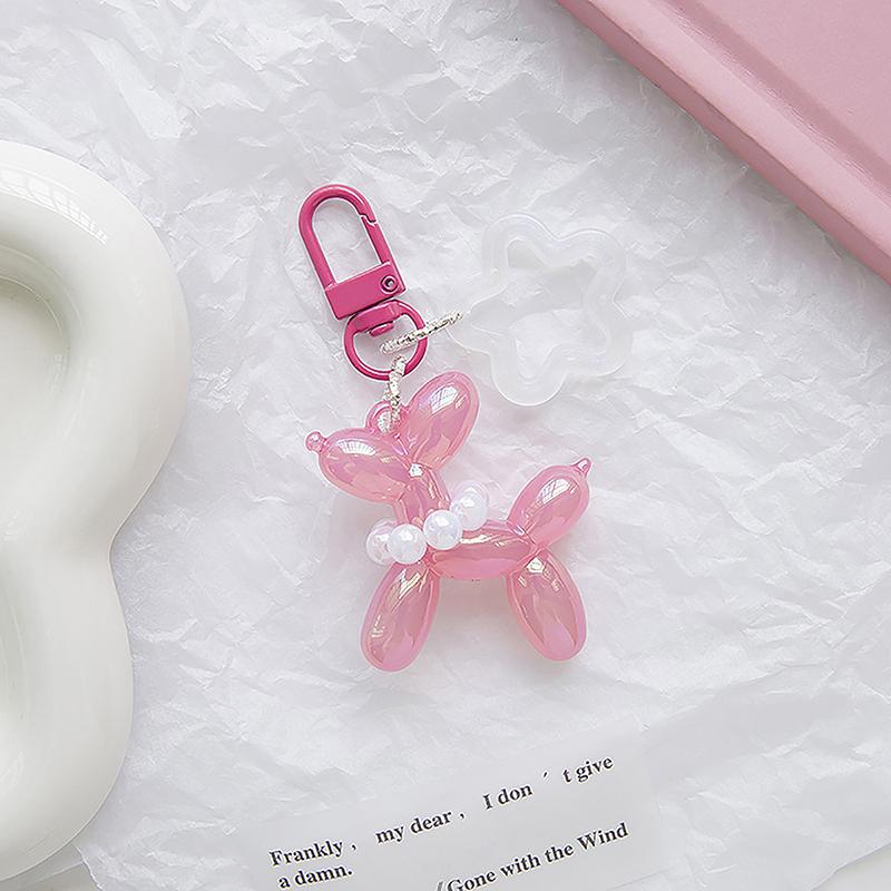 Candy Color Luminous Balloon Dog Star Pearl Keychain Cute Animal Acrylic Pendant