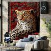 Luxury Leopard On Persian Rug Tapestry, Majestic Big Cat On Vintage Carpet Wall Hanging, Boho Room Decor Suitable Offices Bars