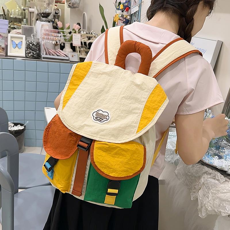 Contrast Color Backpack Stitching Student Schoolbag Women's Lightweight Backpack