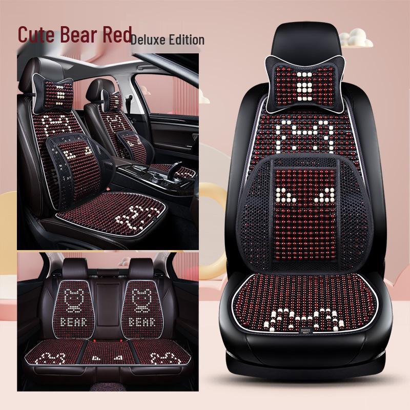 Cartoon Bear Wooden Bead Car & Office Cushion Set - 3-Piece, All-Season