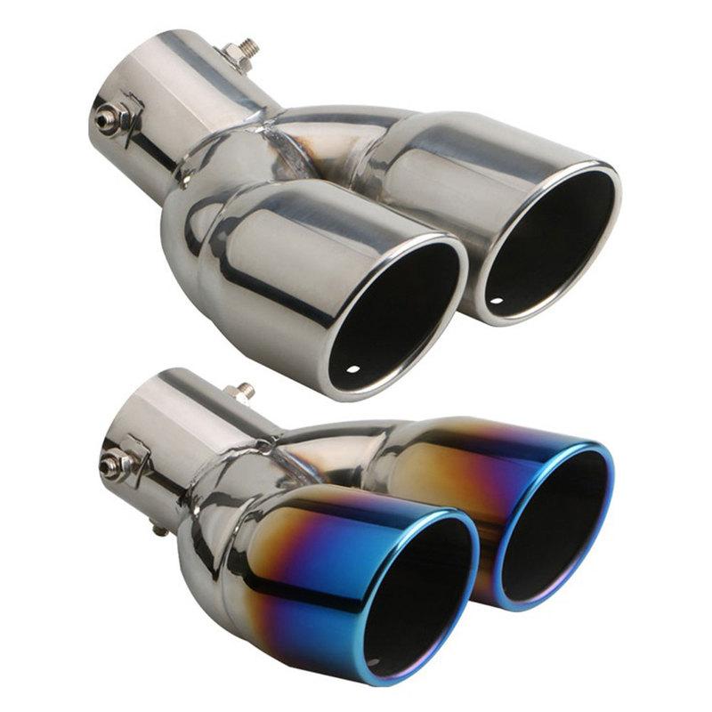 Car Exhaust Pipe Muffler Tail Pipe Outlet Nozzle End Stainless Steel Bent Dual Tip Bolt-on Rolled Edge Slant Cut 76mm