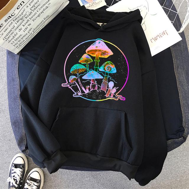 Garden of Shrooms Colorful Neon Print Unisex/Women Cotton Hoodie Casual Oversized Pullover Popular Sweatshirt Trend Unisex Clothing