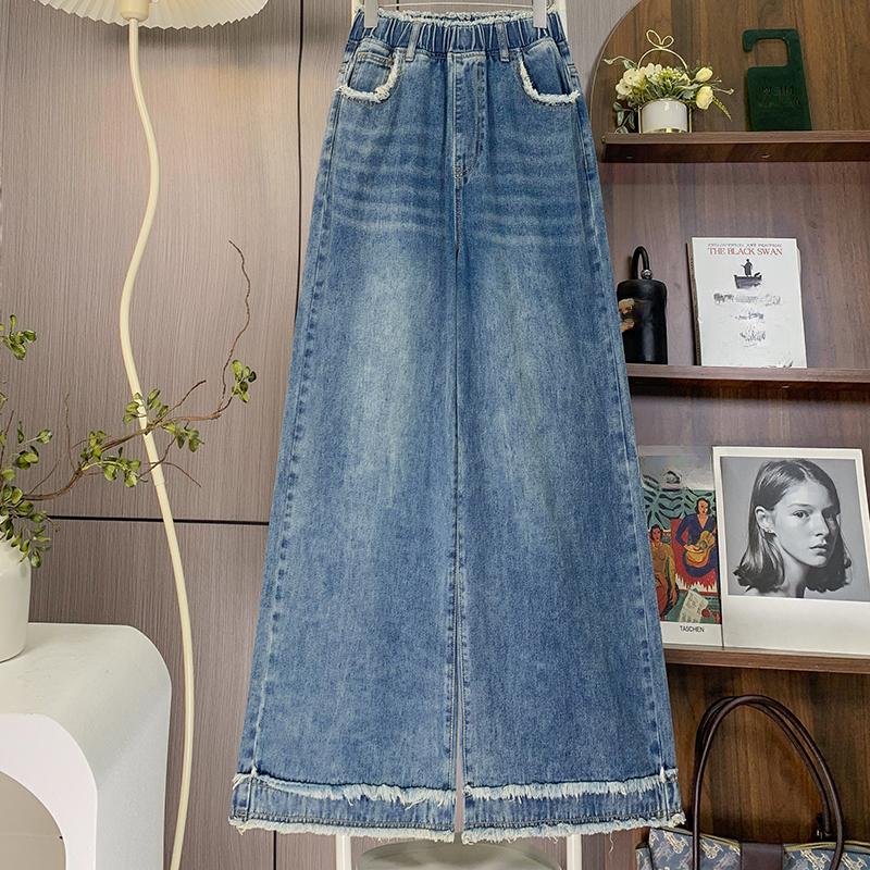 DIMANAF 2025 Plus Size Autumn Basic Elastic Jeans Wear out Pants Women Loose Denim Trousers Big Casual Blue  Pants 6XL