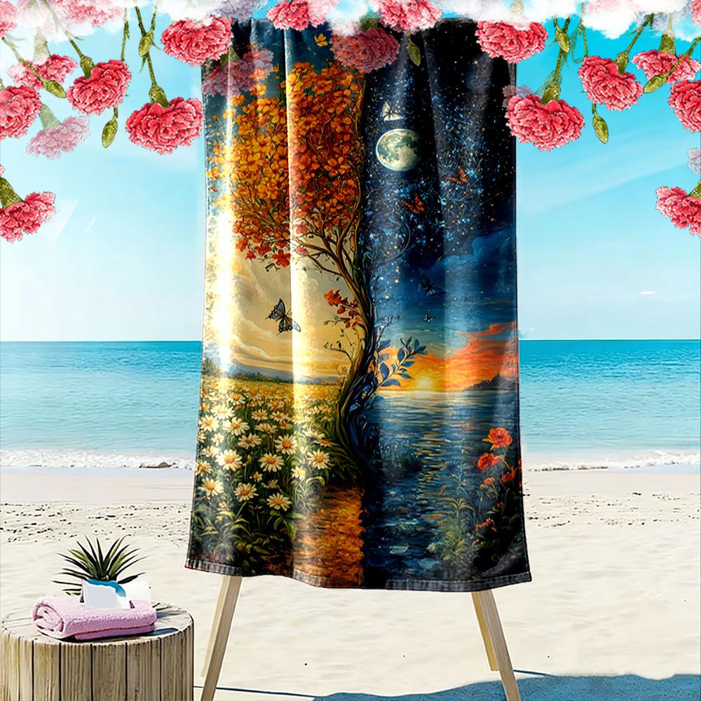 Day and Night Nature Art Towel Beach Towel Quick-drying for Travel Outdoor Sports Jogging Beach and Swimming