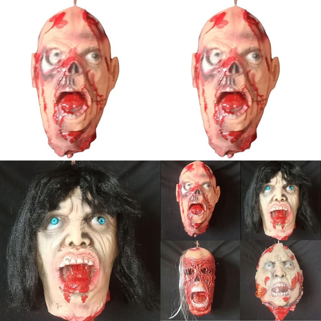 Dead Head Halloween Prop With Long Hair For Scary Party And Escape Room Decor