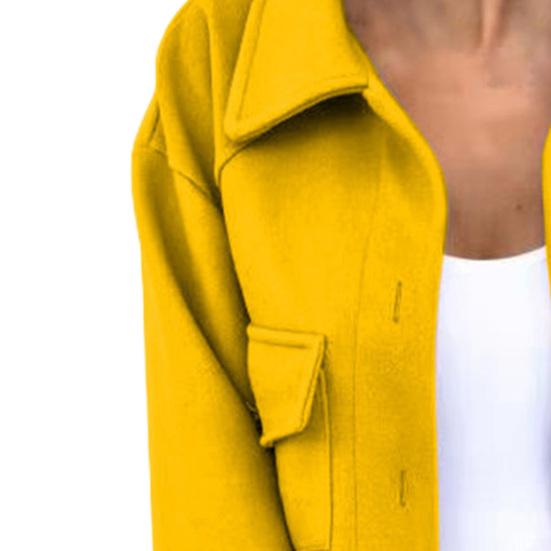 Turn-down Collar Women Coat Single Breasted Autumn Winter Flap Pockets Warm Woolen Coat Outerwear