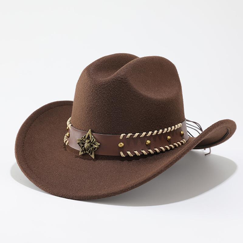 Western cowboy hat top hat versatile solid color big brim woolen jazz hat accessories gift hat men's and women's hats