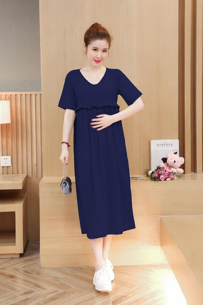 Maternity Nursing Long Short Nursing Loose Maxi Ruffled Size L (Miwoluna) Dress, Clothes, Loungewear, Pajamas, Maxi, Sleeves, Opening, Fit, Length,