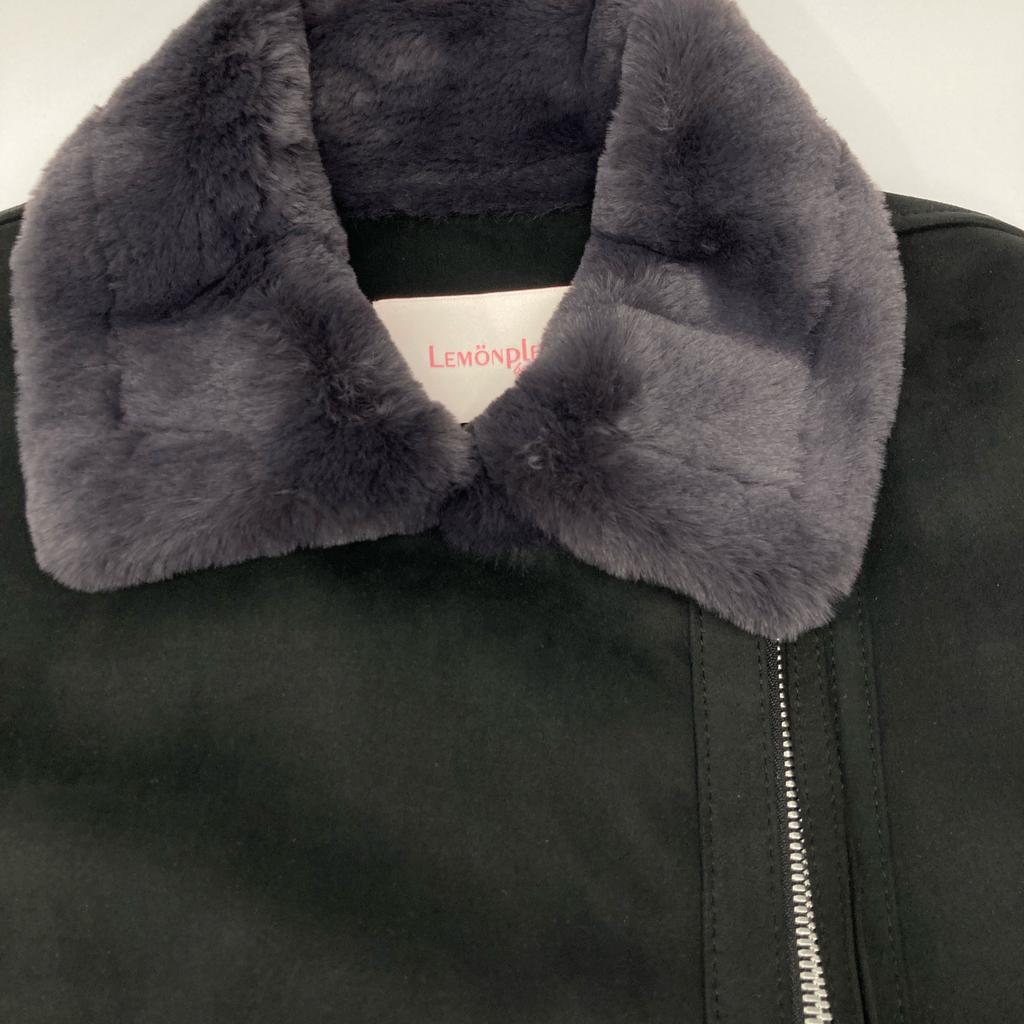 LEMONPLET Black faux shearling zip long coat coat S blackUsed