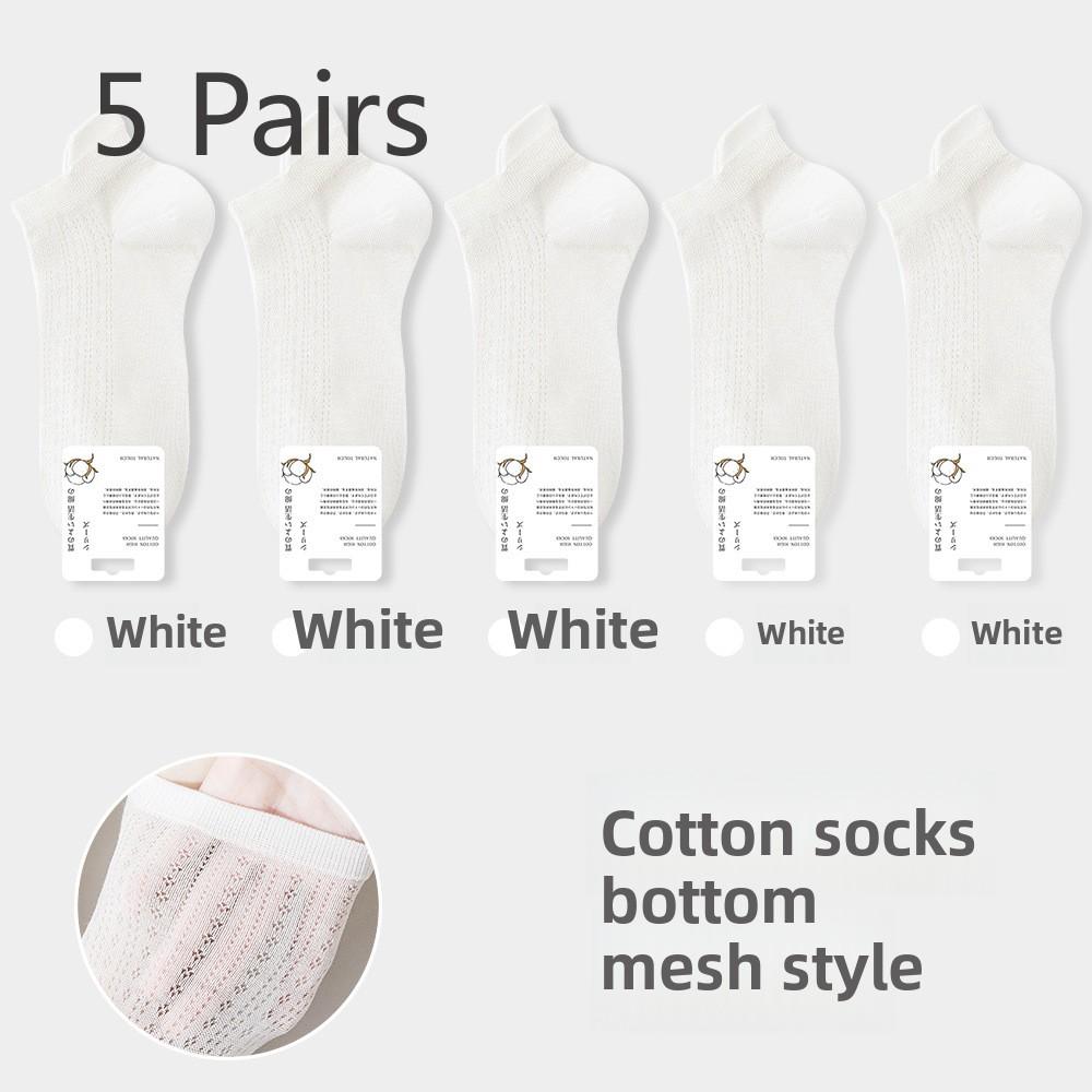 5 Pairs Women's Spring and Summer Boneless Ear Lifting Thin Sweat Non-slip Non-shedding Boat Socks