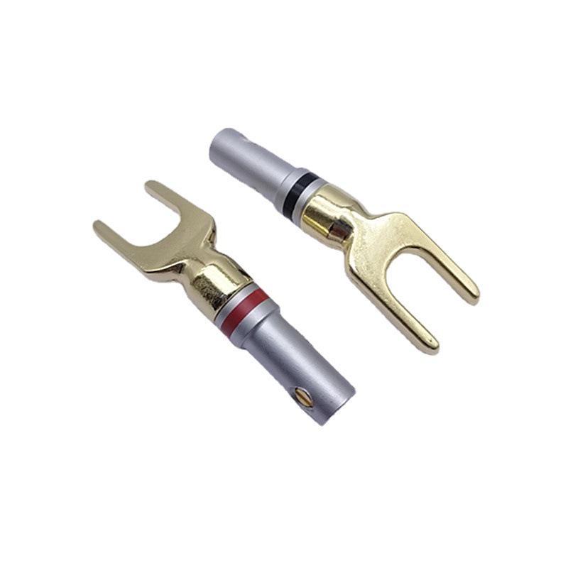 Gold-Plated Speaker Wire Connectors: Y-Type & U-Type Banana Plugs, No Logo