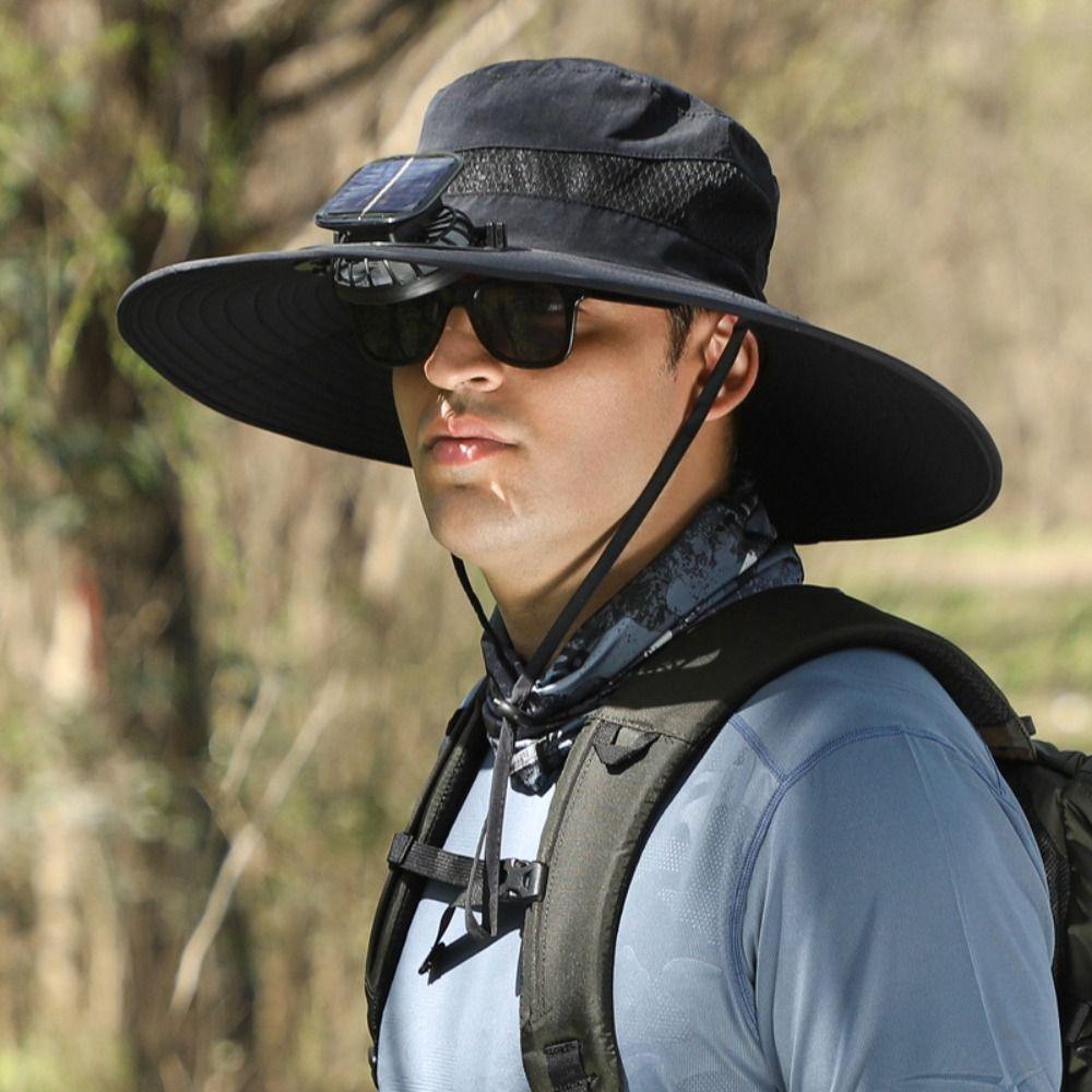 Fashion With Solar Powered Fan Fishing Hat Quick Dry Wide Brim Bucket Hat Large Size Sun Hat Outdoor