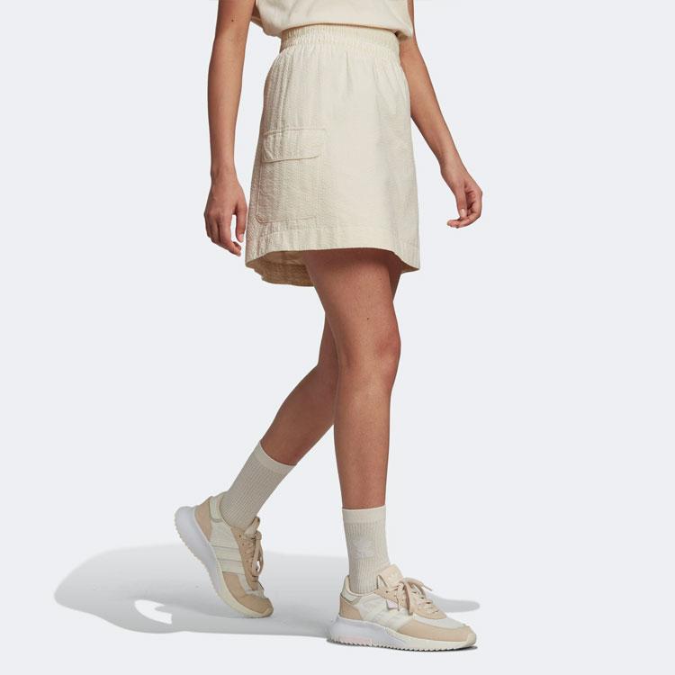 Adidas Originals Trefoil SS22 Solid Color Elastic Waist Sport Skirt Women Bottoms Beige HL9303
