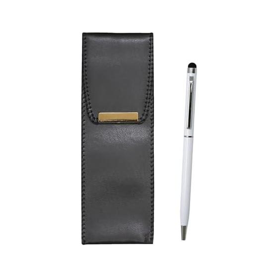 Eco-Leather Pen Case Black, Smartphone Touch & Aluminum Rotary Ballpoint Pen Set, 3 Pack White T23-BR-B-CC603-W-3, Made in Japan Faux Leather Pen