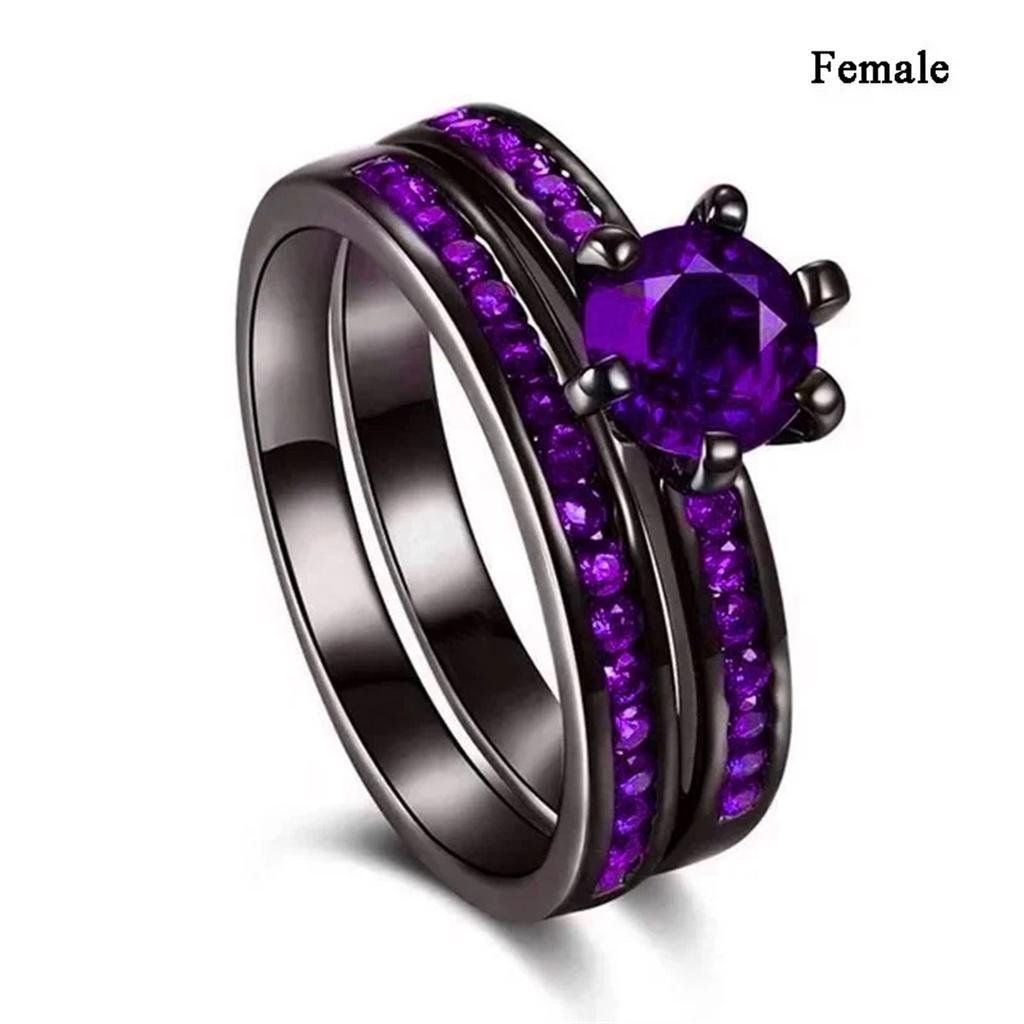 Fashion Couple Rings Charm Purple Rhinestones CZ Women Rings Set Trendy Men Stainless Steel Zirconia Ring Wedding Band Jewelry