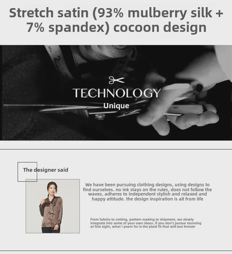 Damebluse i Mulberry-silkesateng for tidlig vår med sløyfe - Langermet