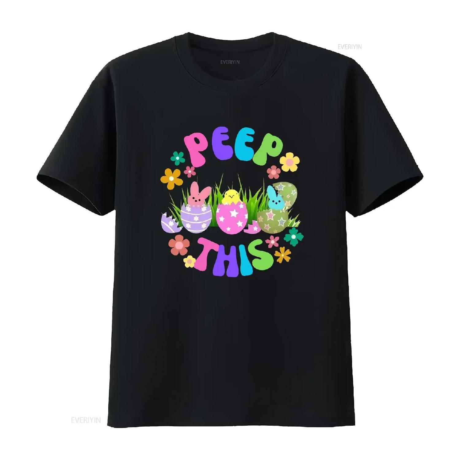 

Peep This Easter T Shirt Peeps My Happy vintage Washed Comfortable fashion homme Versatile Stylish Casual Soft Breathable XXXXXL чорний
