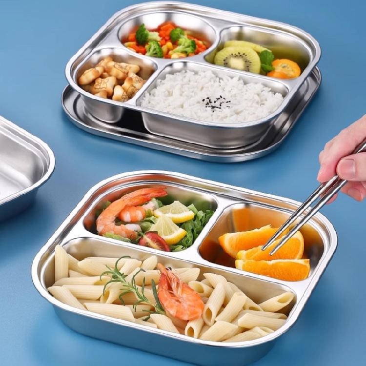 Dishwasher Safe Lunch Plates Efficient Stainless Steel Divided Dinner Plates for Toddlers Elderly and Hospital Use