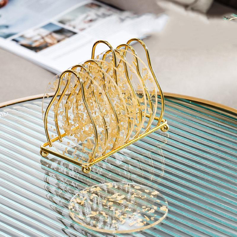 Acrylic Gold Foil Coaster Heat Insulation Table Mat Anti Skid Cup Holder Milk Mug Coffee Cup Place Mats Kitchen Table Decorative