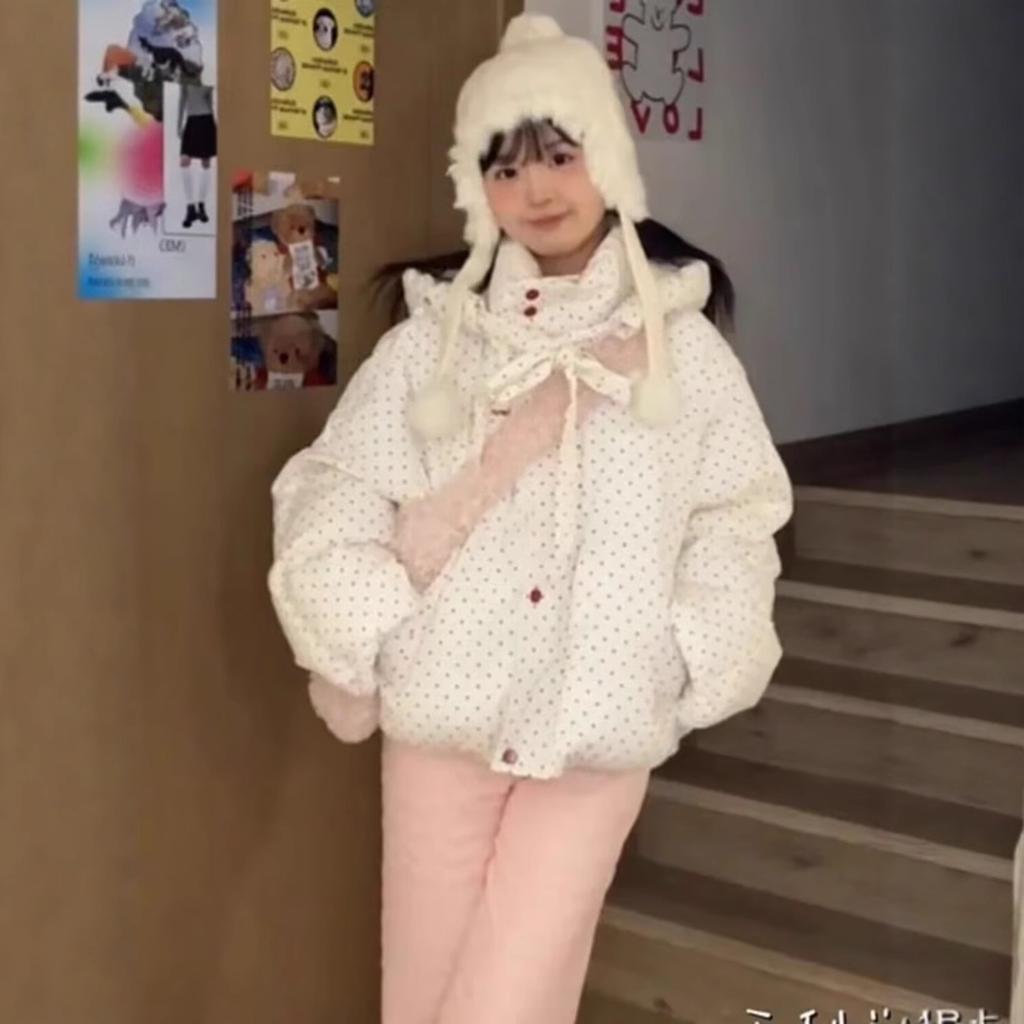 New Autumn and Winter Loose Short Soft Cotton Coat New Cute Polka Dot Thickened Cotton Coat for Women