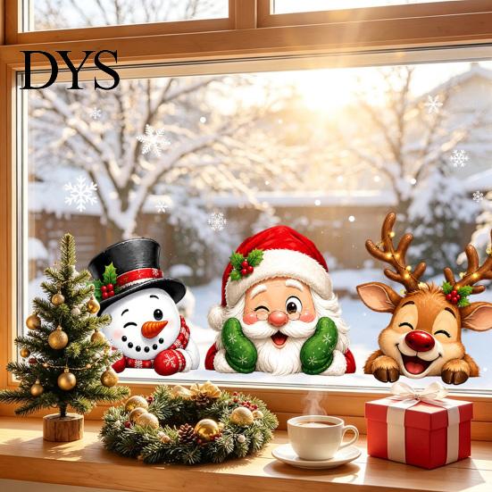 Waterproof Glass Decals Christmas Window Stickers, Static Cling Santa Claus Snowman Reindeer Decals, Easy Apply Stickers Holiday Clings for