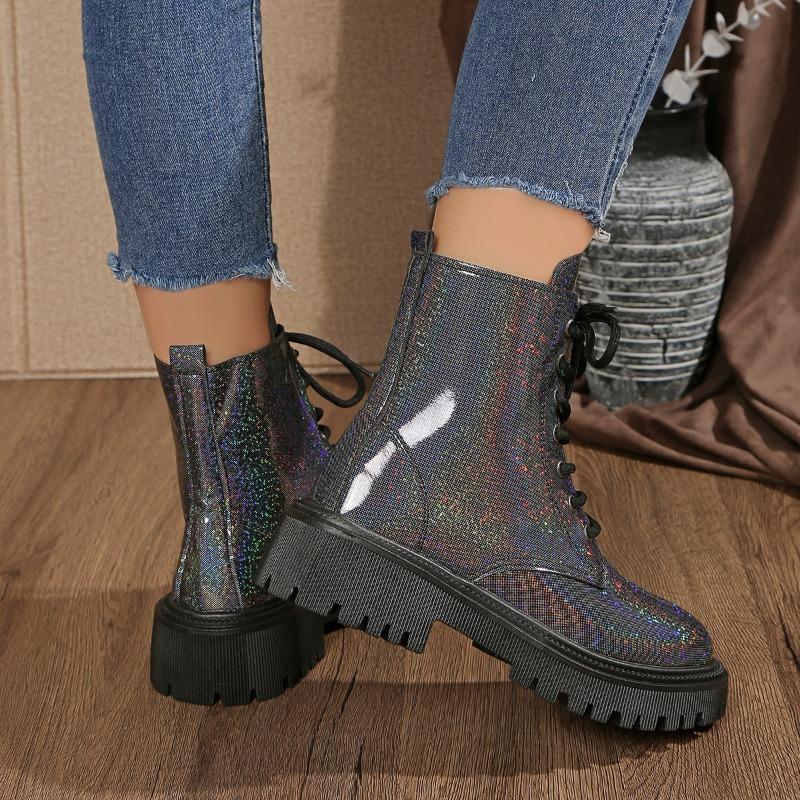Thick-soled Lace-up Martin Boots 2025 Winter New Plus-size Round Toe Slimming British Style Colorful Boots for Women