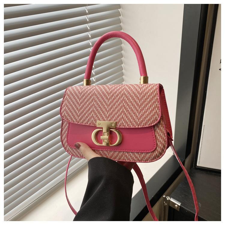 

Зарубежный стиль пэчворк популярный замок 2025 большая вместимость новая большая вместимость модная простая сумка через плечо портативная на плечо женская сумка роза розовый