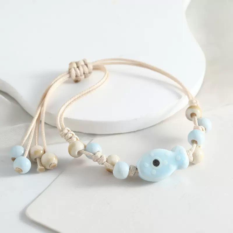 Jingdezhen Keramik Perlenarmband - Handgewebtes Porzellan mit Muschelakzenten