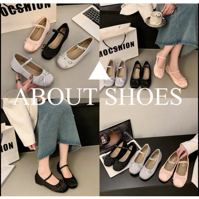 Fashion 2025Ballet Flats Women Shoes  Jane Shoes Round Toe  Bow Silk Satin Flats  Plus Size