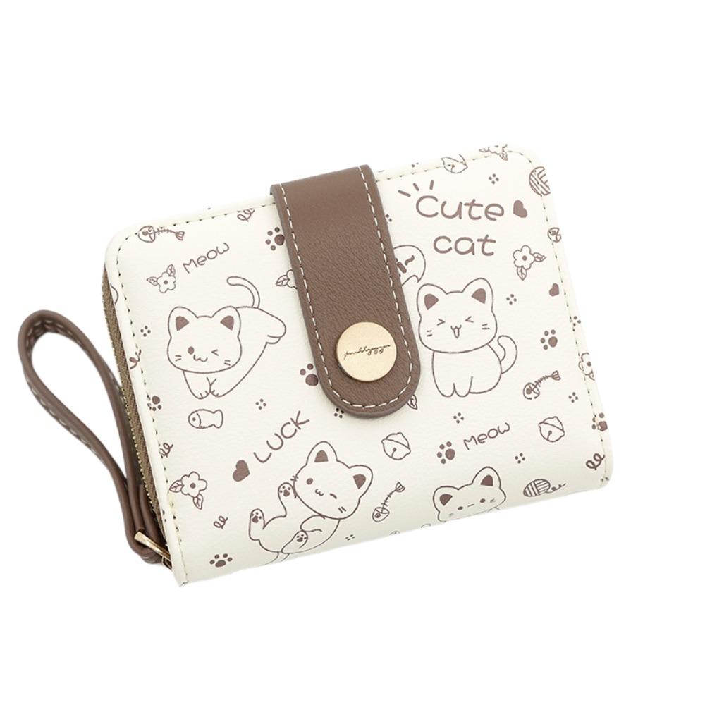 Waterproof Short Student Money Bag Pu Zipper Wallets Key Storage Cute Cat Girls Wallet  Student