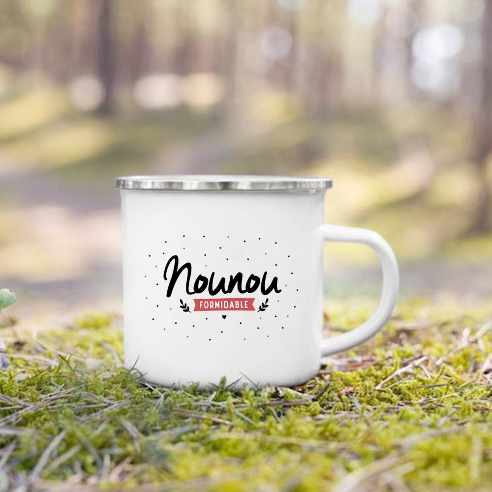 Thank You Nounou French Printed Enamel Mugs Coffee Cups Drink Wine Juice Mug Dessert Cocoa Milk Handle Cup Best Gift for Nounou