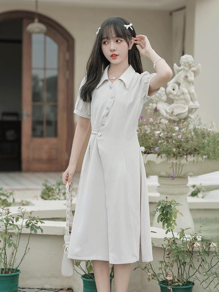 French sweet waist and thin temperament dress, summer new gentle wind design sense niche shirt medium and long dress