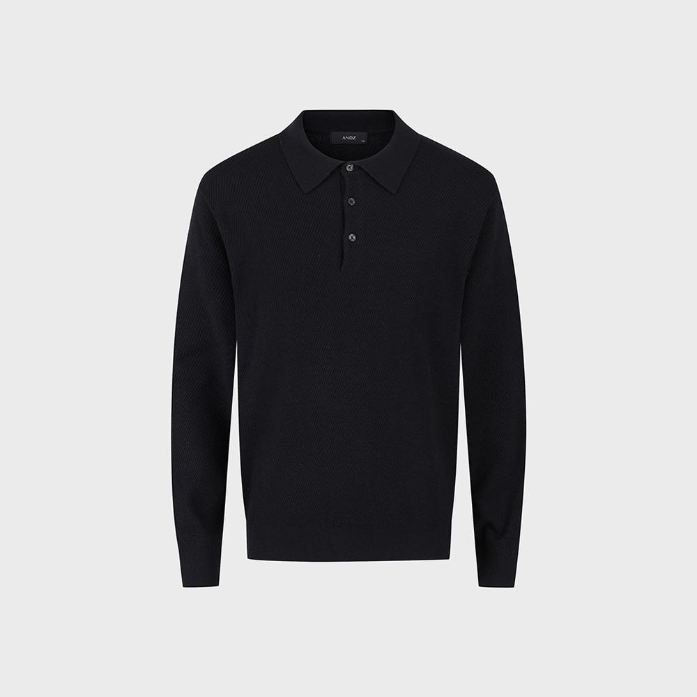 AND Z Men'S Merino Wool Fine Knit Collar Sweater_Bzf4Et1105Bk