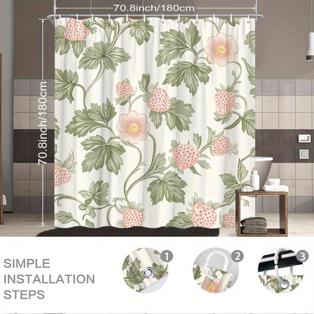 

Strawberry Flower Garden Shower Curtain Machine Washable All Season Waterproof Privacy Protection Cute Design Country Style W60H190(CM)-1 Pcs