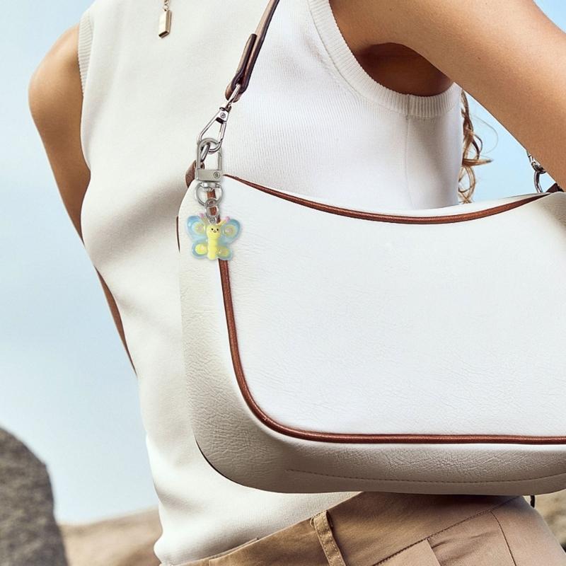Cute Cartoon Colorful Smile Butterfly Keychain Resin Bag Charm for Women Girls Trendy Accessories for Friend