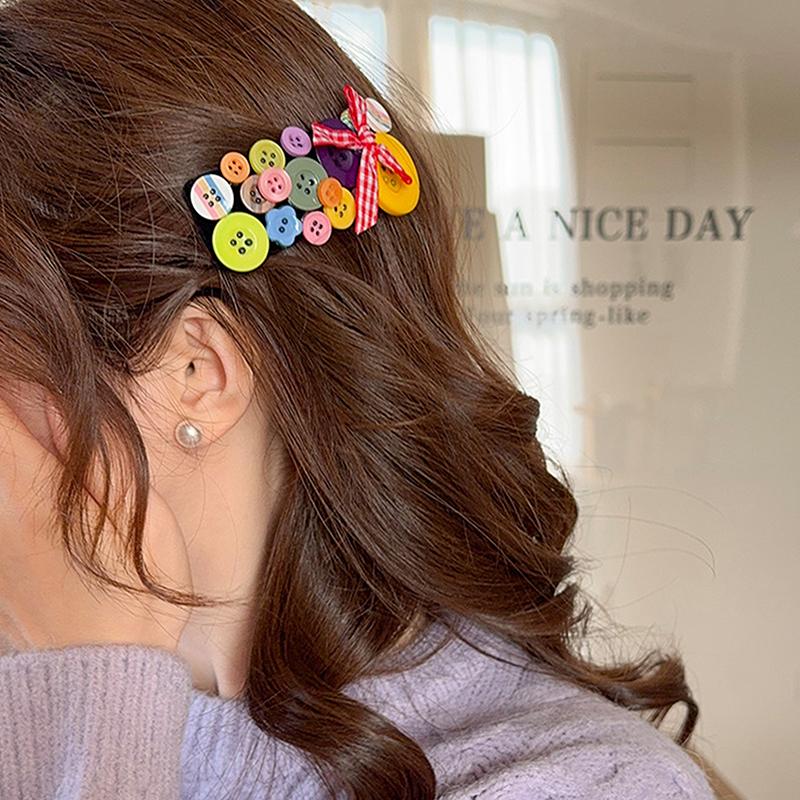 Dopamine Colored Button Headband Headwear Childishness Hairband Face Washing Bow Hair Hoop Sweet  Hair Clip Gifts