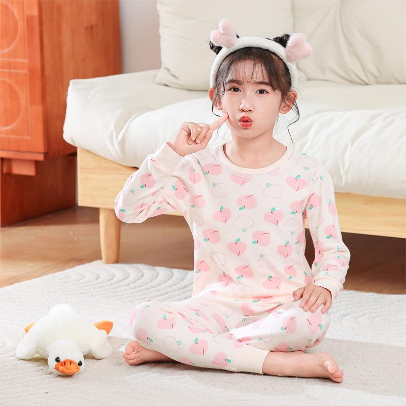 Pure Cotton Flannel Autumn/Winter Girls' Round Neck Underwear Set