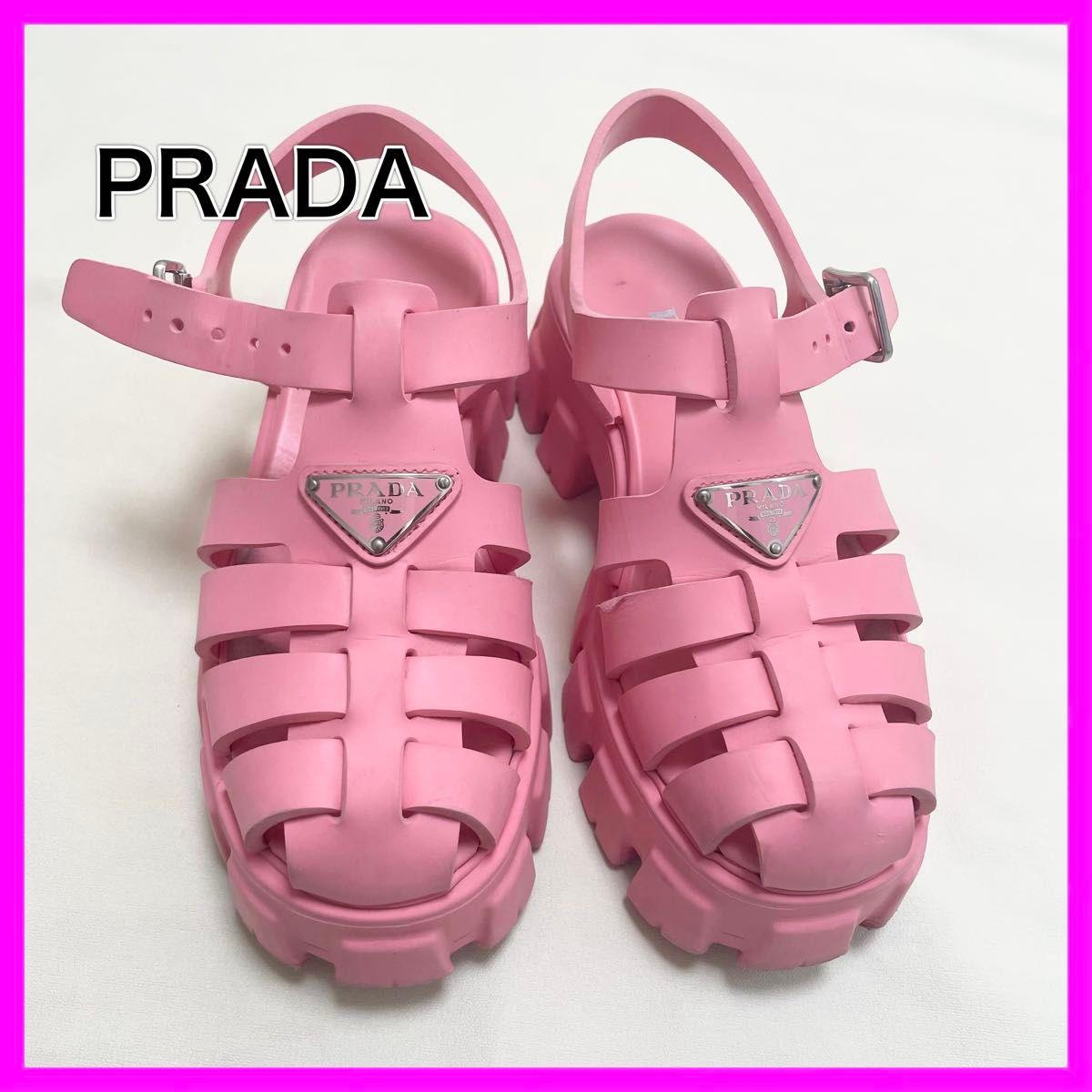 Used Strap breakage PRADA Monolith Forum Rubber Sandals Peach Size 36