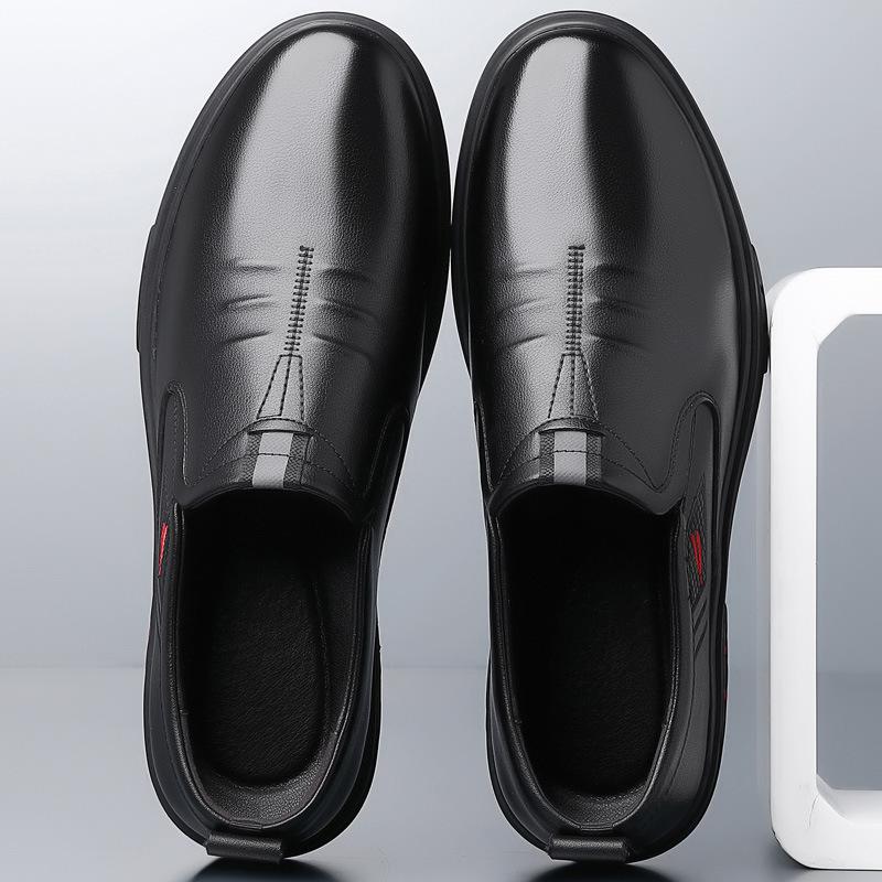 

Men s casual leather shoes summer British heightening platform wear-resistant business dress big head leather shoes 44 чёрный