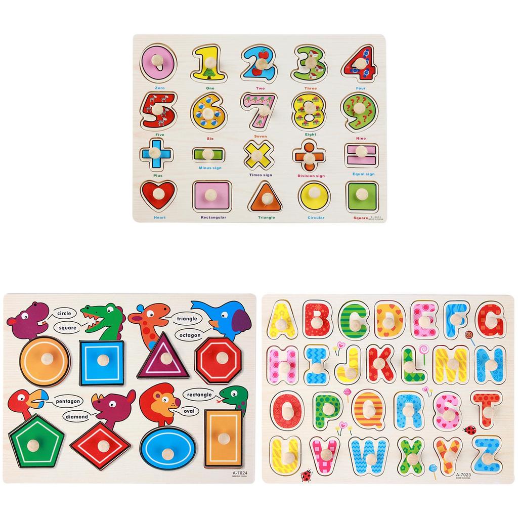 Wooden Childrens Number And Letter Puzzle Blocks Educational Toy For Early Learning