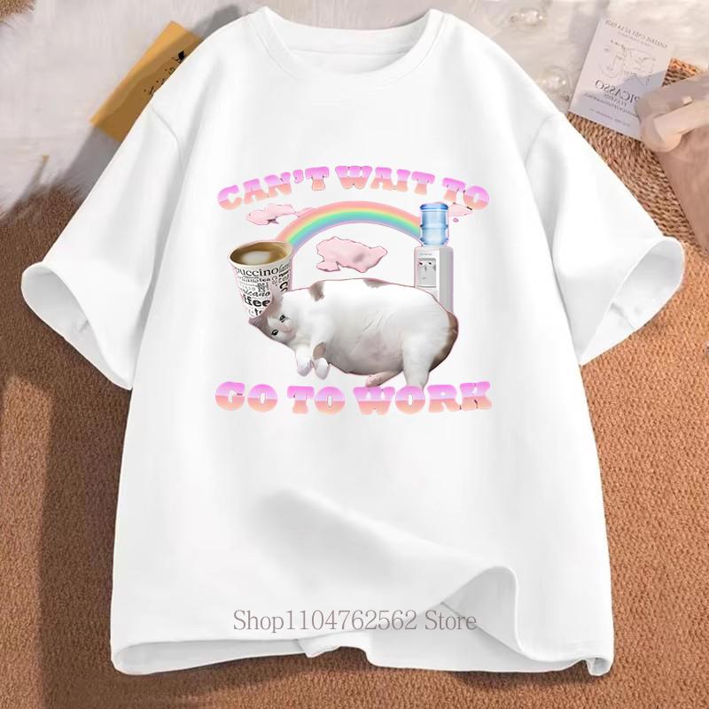 

Summer Cant Wait To Go To Work Funny Cat Print Tshirt Women Funny Meme Fashion Streetwear ONeck Short Sleeve Tops Tshirts S