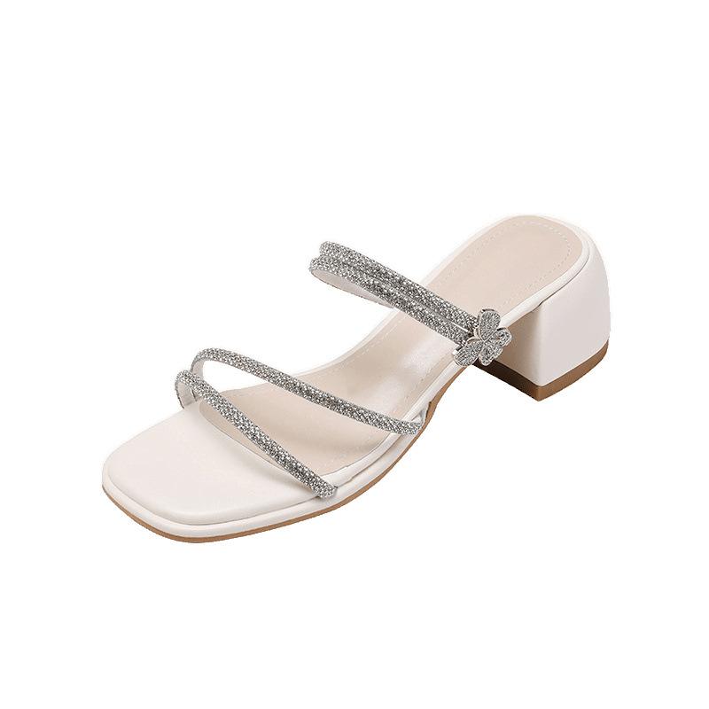 Going out temperament versatile slippers new rhinestone two wear sandals butterfly wear sandals women's shoes